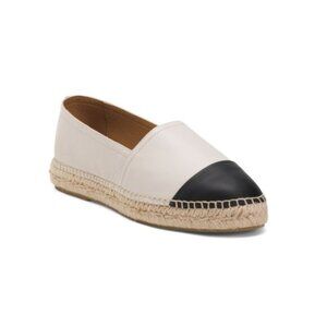 JUTELIA Nude Made In Spain Leather Cap Toe Espadrille Flats Black White Sz.39